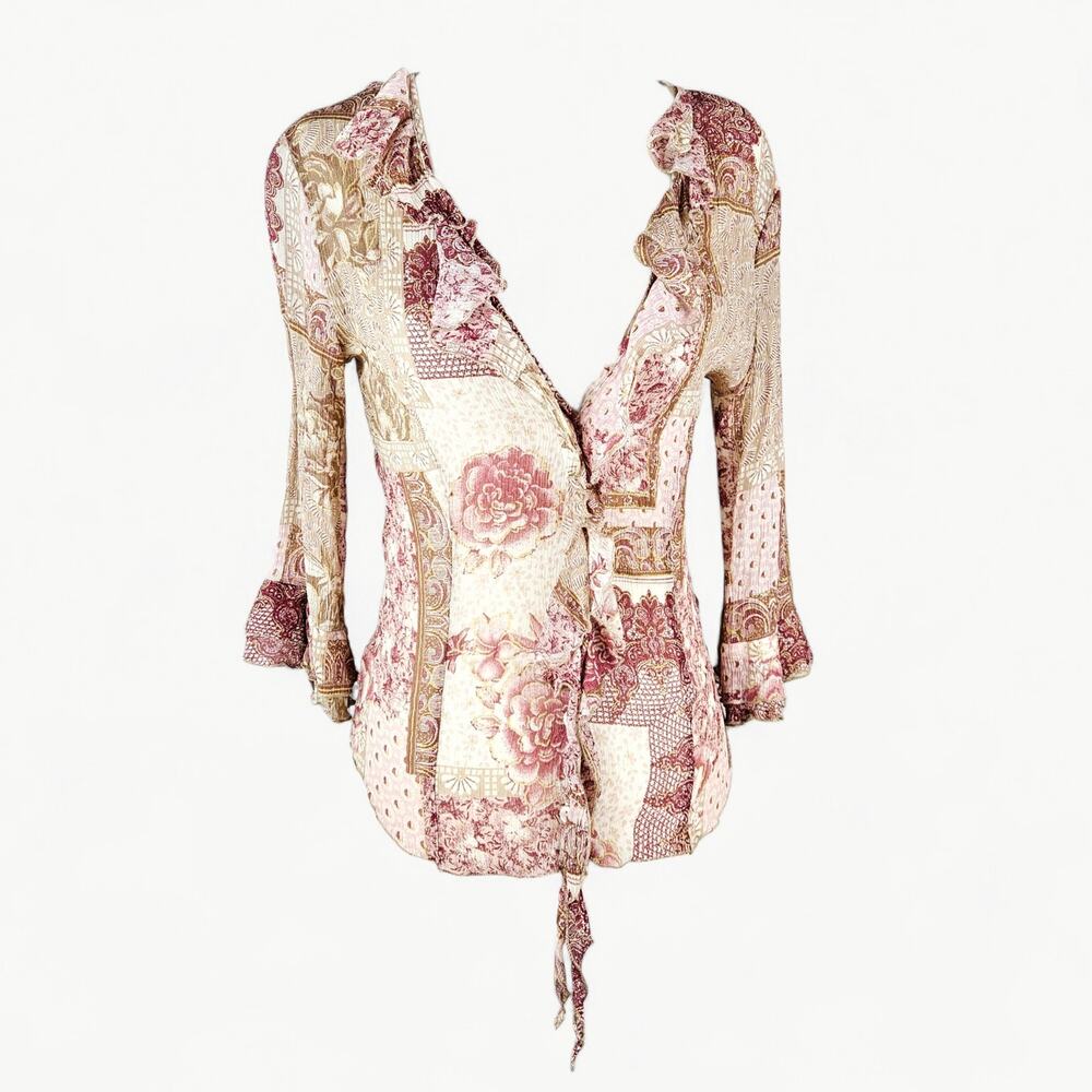 Y2k Euro Fairycore Top Sheer Floral Print Motivi - Size Small